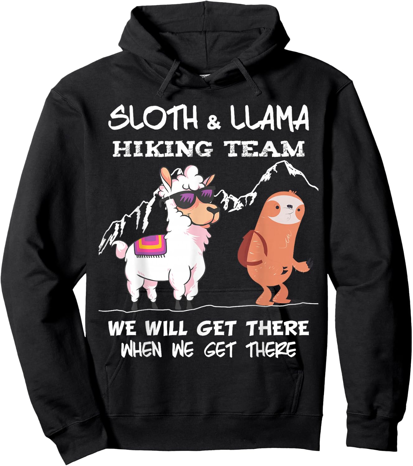 Sloth Hiking Team - Sloth Llama Hiking Mountaineering Mountains Hoodie - Hoodie | Black