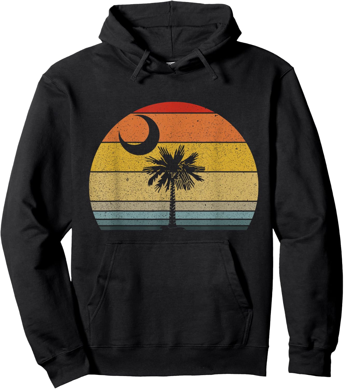 Retro Sunset South Carolina Flag Palmetto Tree Crescent Moon Hoodie - Hoodie | Black