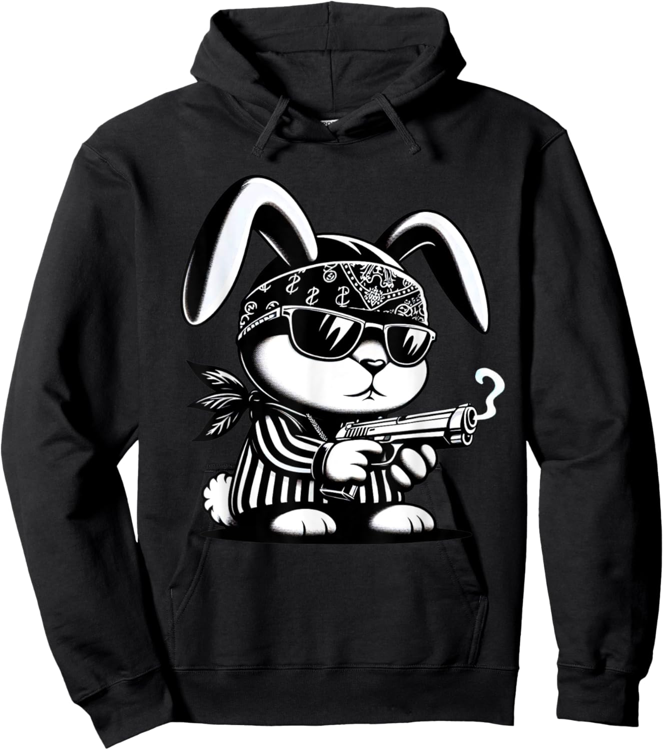 Thug Bunny Rabbit Gangster Rabbit With Gun Funny Rabbit Hoodie - Hoodie | Black