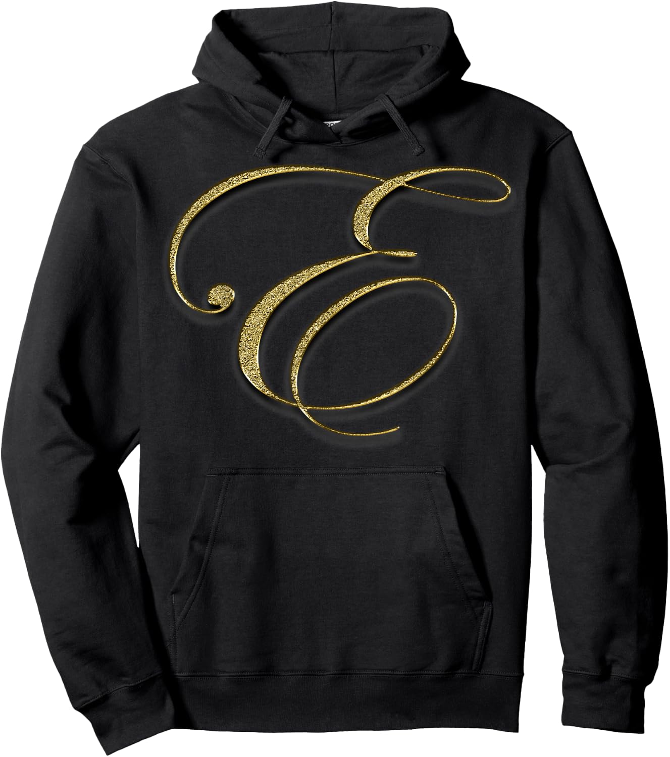 Monogram Initial Letter E Gold Hoodie - Hoodie | Black