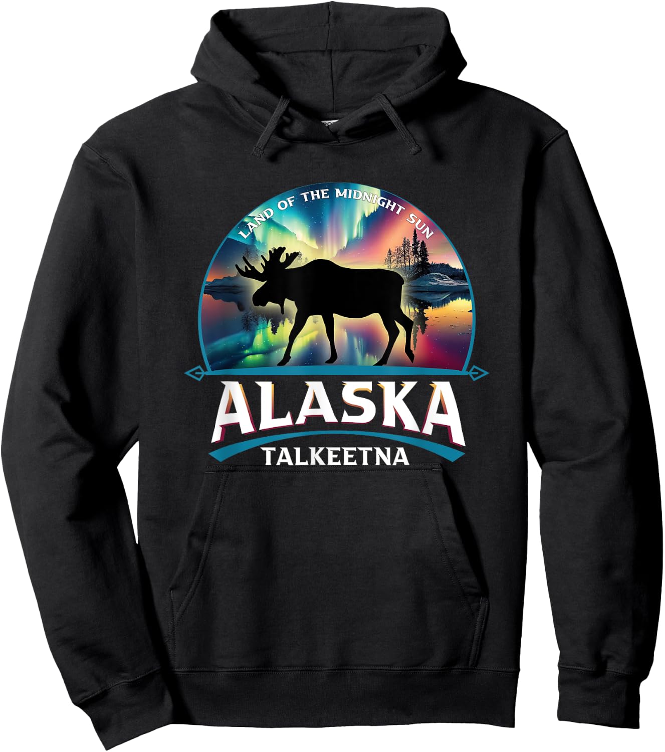 Talkeetna Alaska Aurora Borealis Moose Souvenir Hoodie - Hoodie | Black
