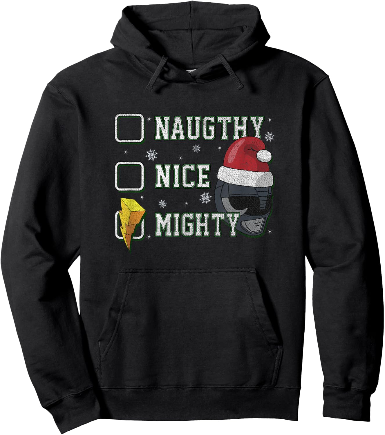 Power Rangers Christmas Naughty Nice Mighty Checklist Logo Hoodie - Hoodie | Black
