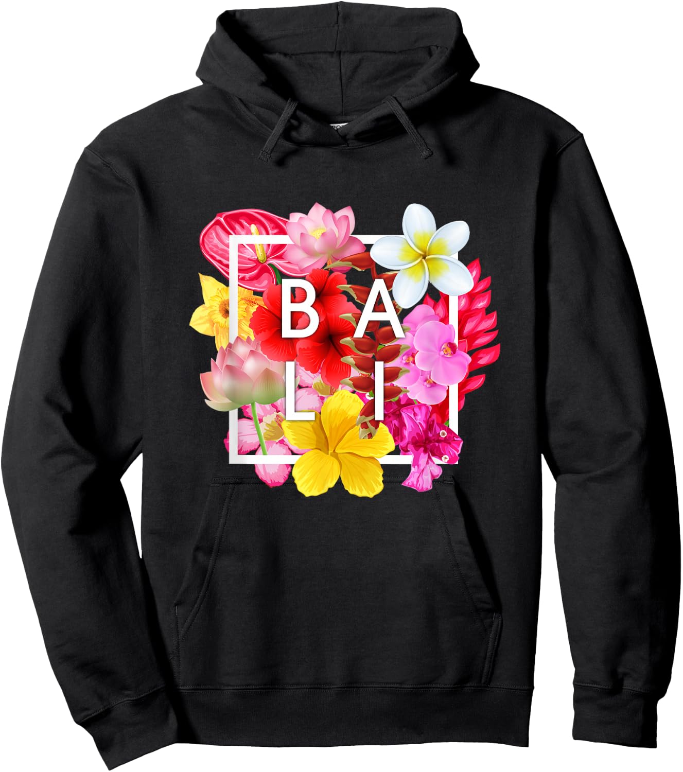 Flowers of Bali Word Art - Bali Indonesia Souvenir Hoodie - Hoodie | Black