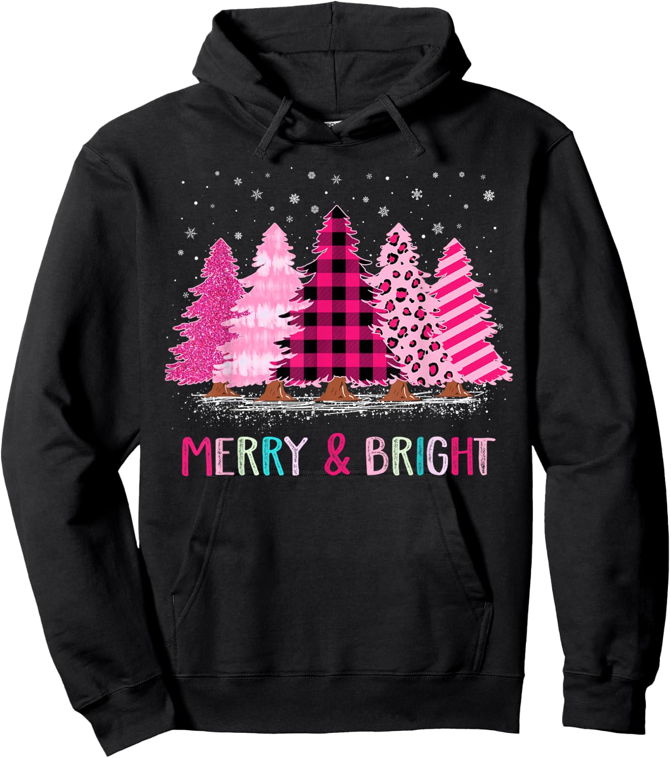 Merry and Bright Pink Christmas Tree Cute Xmas Costume Women Hoodie - Hoodie | Black