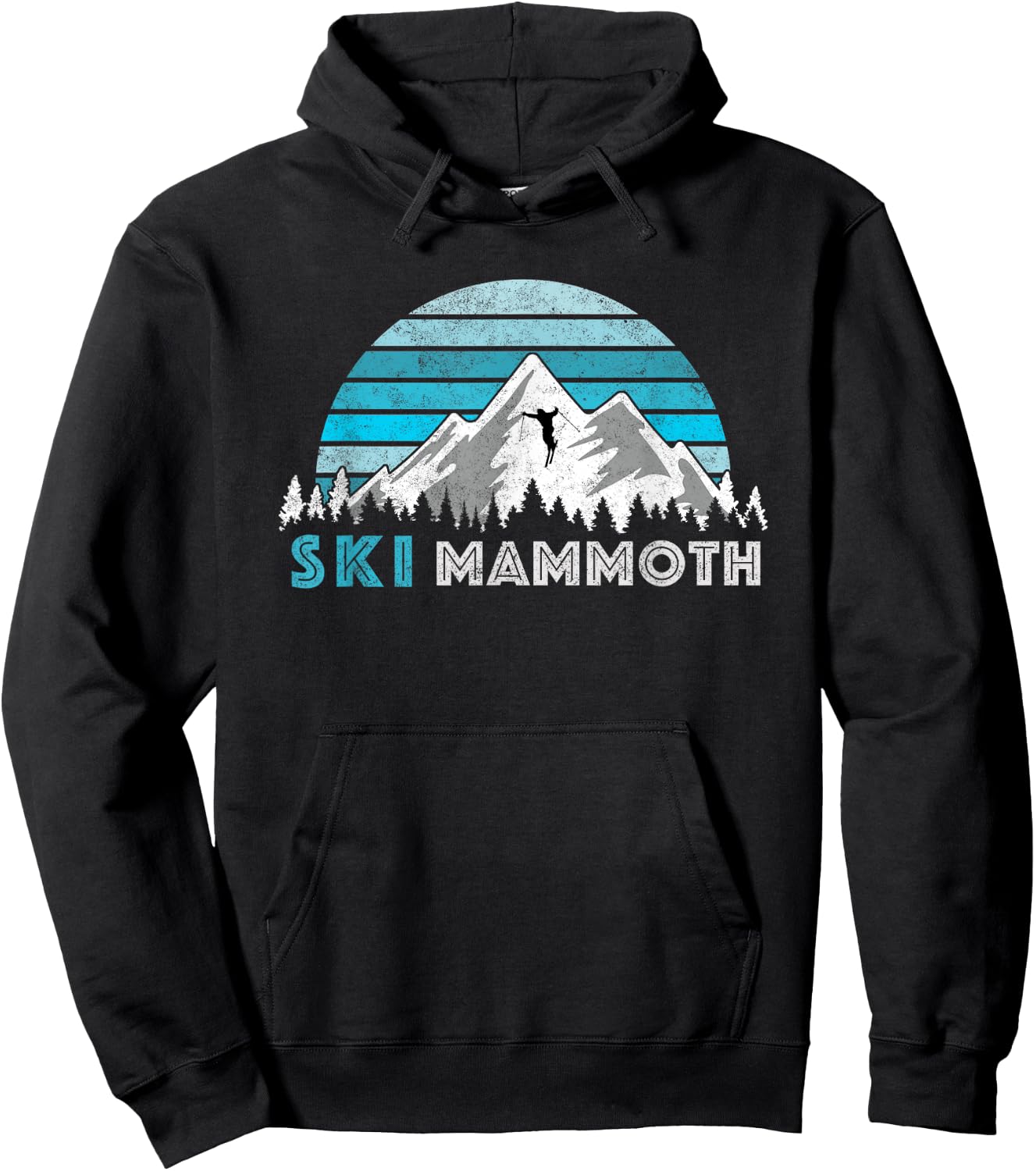 Retro Ski Mammoth, CA Illustration - Vintage Snow Mountain Hoodie - Hoodie | Black