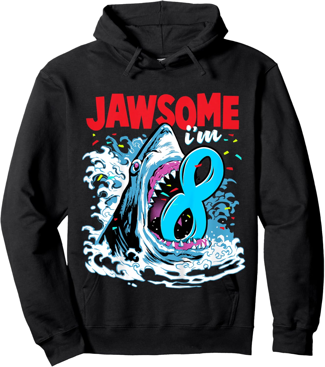 8th Birthday Shirt Shark Birthday Party Gifts for Kids 8 yr Hoodie - Hoodie | Black