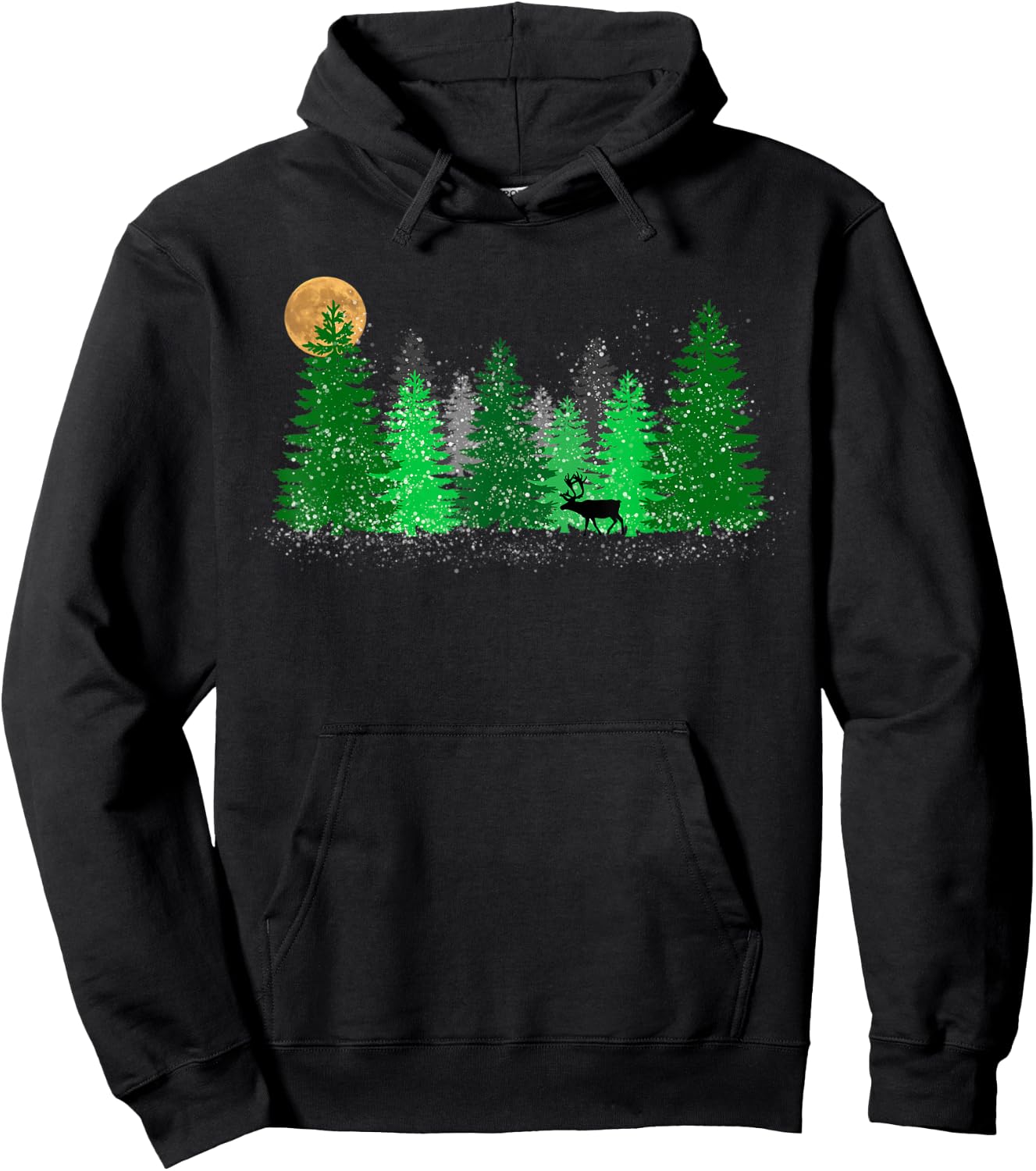 Christmas Reindeer in a Snowy Pine Forest Outdoorsman Gift Hoodie - Hoodie | Black