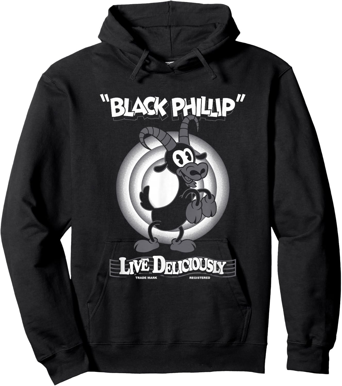 Live Deliciously - Vintage Cartoon Goat - Black Phillip Hoodie - Hoodie | Black