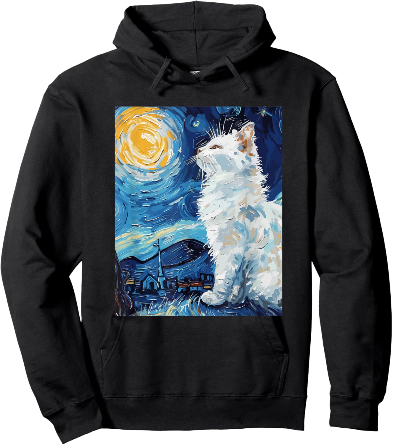 Starry Night Style Cat Women Kids Hoodie - Hoodie | Black