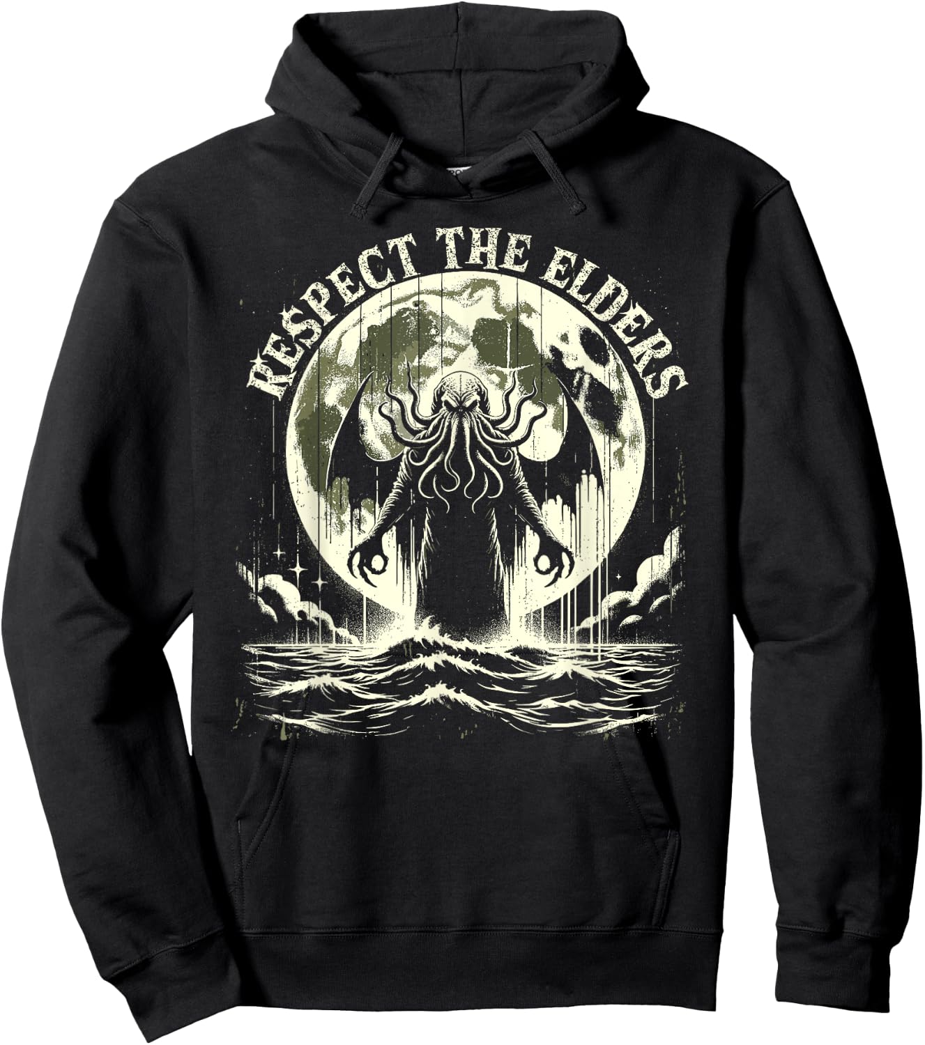 Cthulhu Respect The Elders, Vintage Cosmic Horror Hoodie - Hoodie | Black