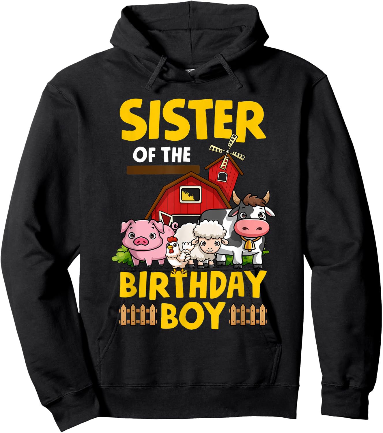 Sister Of The Birthday Boy Farm Animals Barnyard Party Hoodie - Hoodie | Black