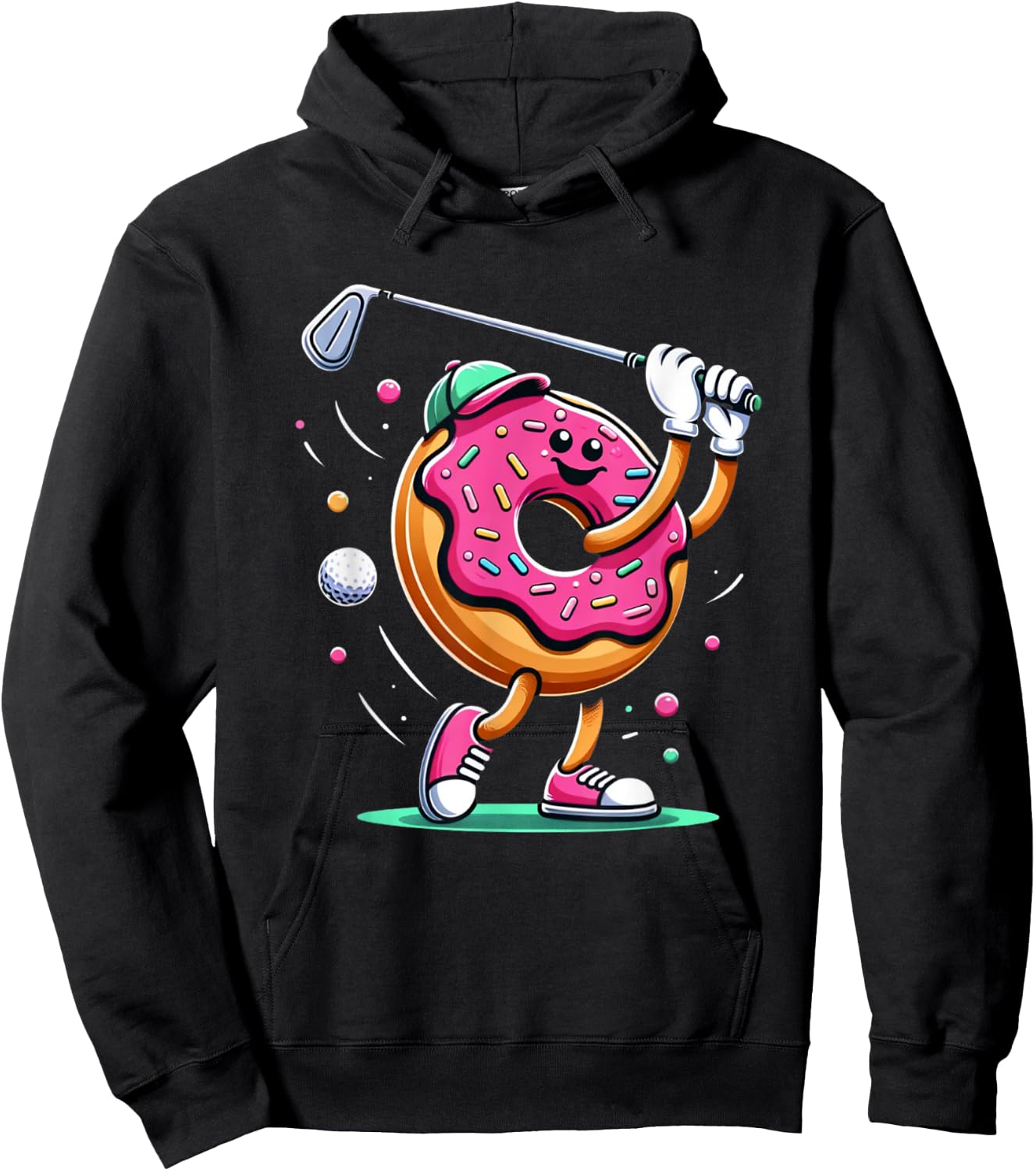 Funny Donut Golfing Golfer Food Champ Sports Golf Donut Hoodie - Hoodie | Black
