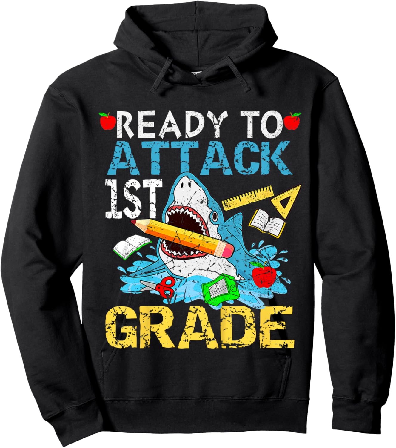 Shark Ready To Attack 1ST Grade Funny 1ST First Day School Hoodie - Hoodie | Black
