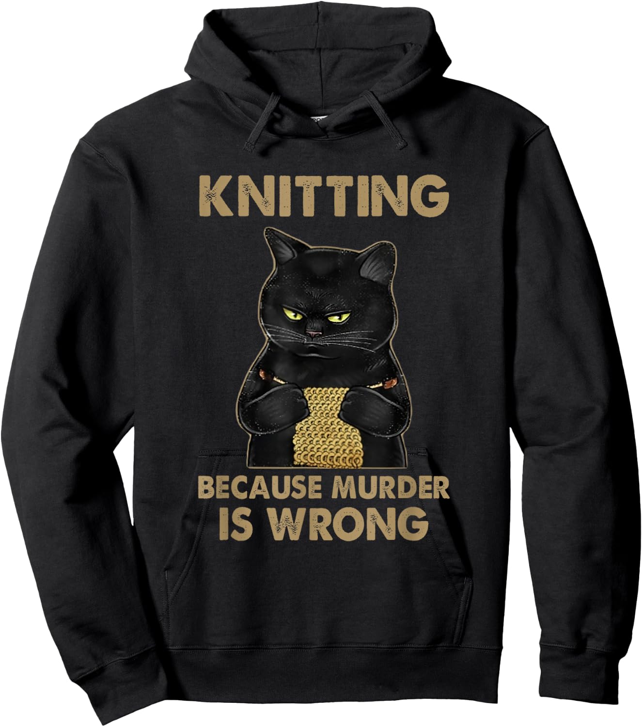 Funny Cat knits shirt Knitting because murder is wrong Hoodie - Hoodie | Black