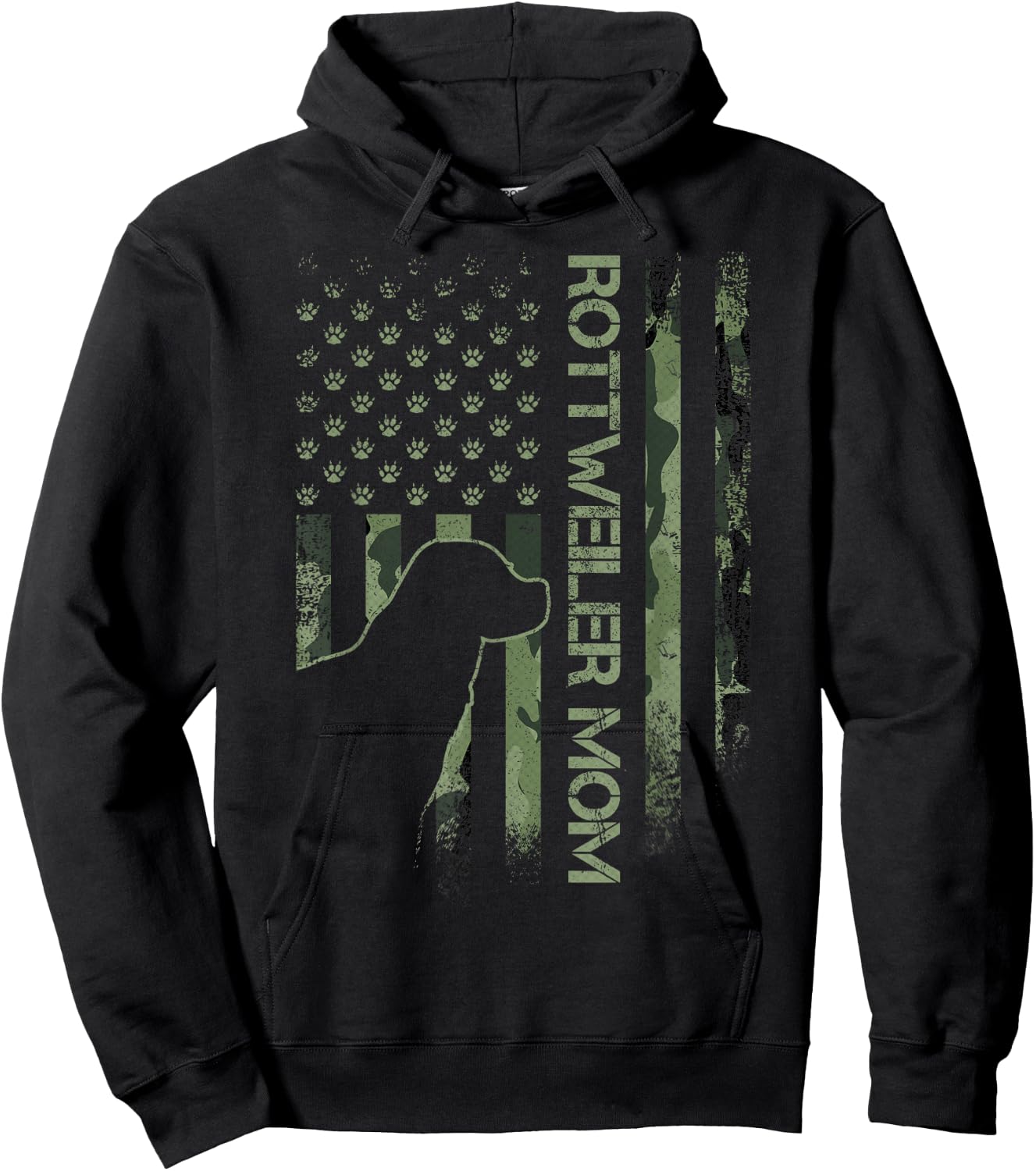 Vintage USA Camo Flag Proud Rottweiler Mom Rottie Silhouette Hoodie - Hoodie | Black