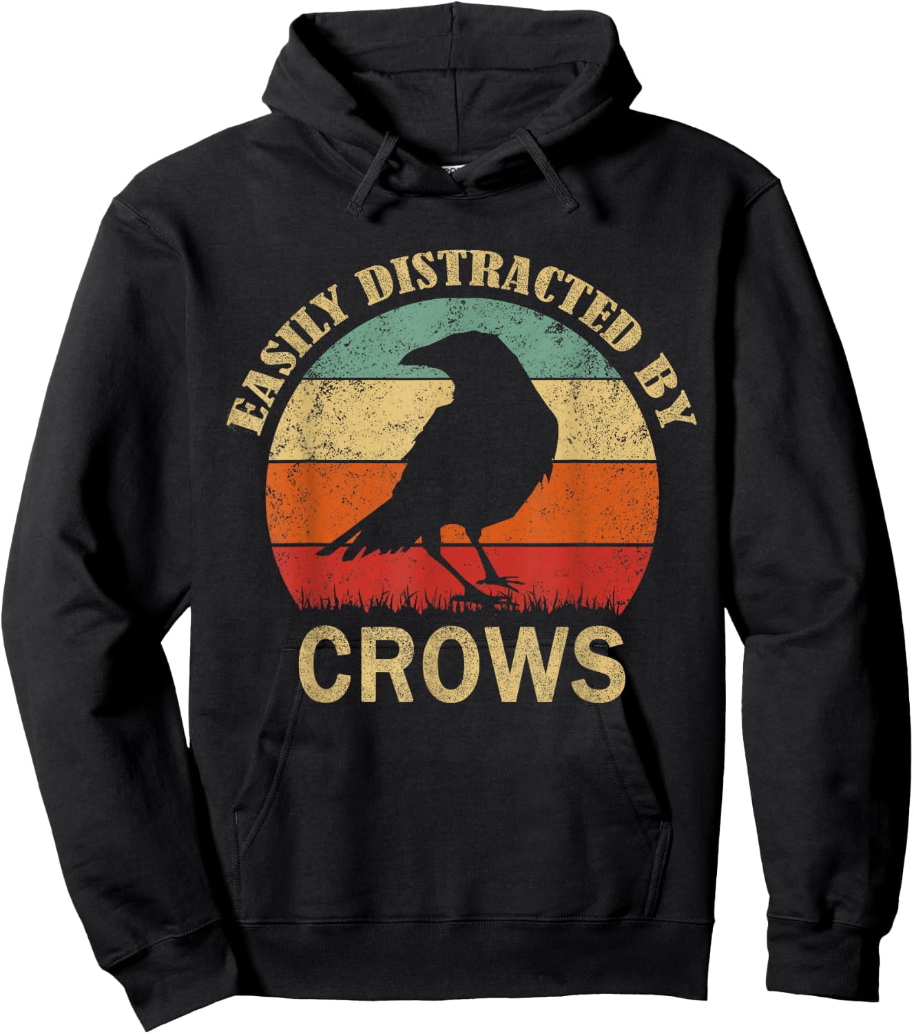 Easily Distracted By Crows | Retro Funny BIrd Lover Crow Hoodie - Hoodie | Black