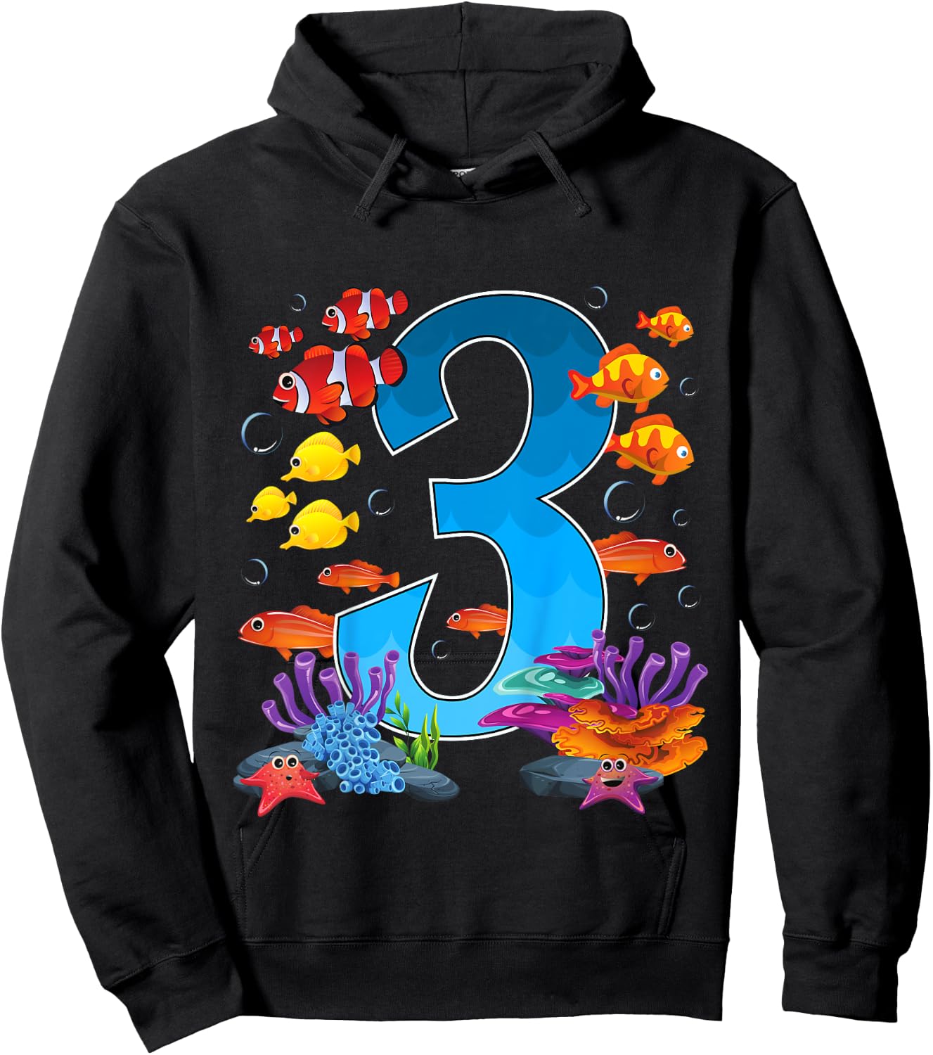 3 Year Old Under The Sea Birthday Ocean Fish Theme 3rd Gift Hoodie - Hoodie | Black