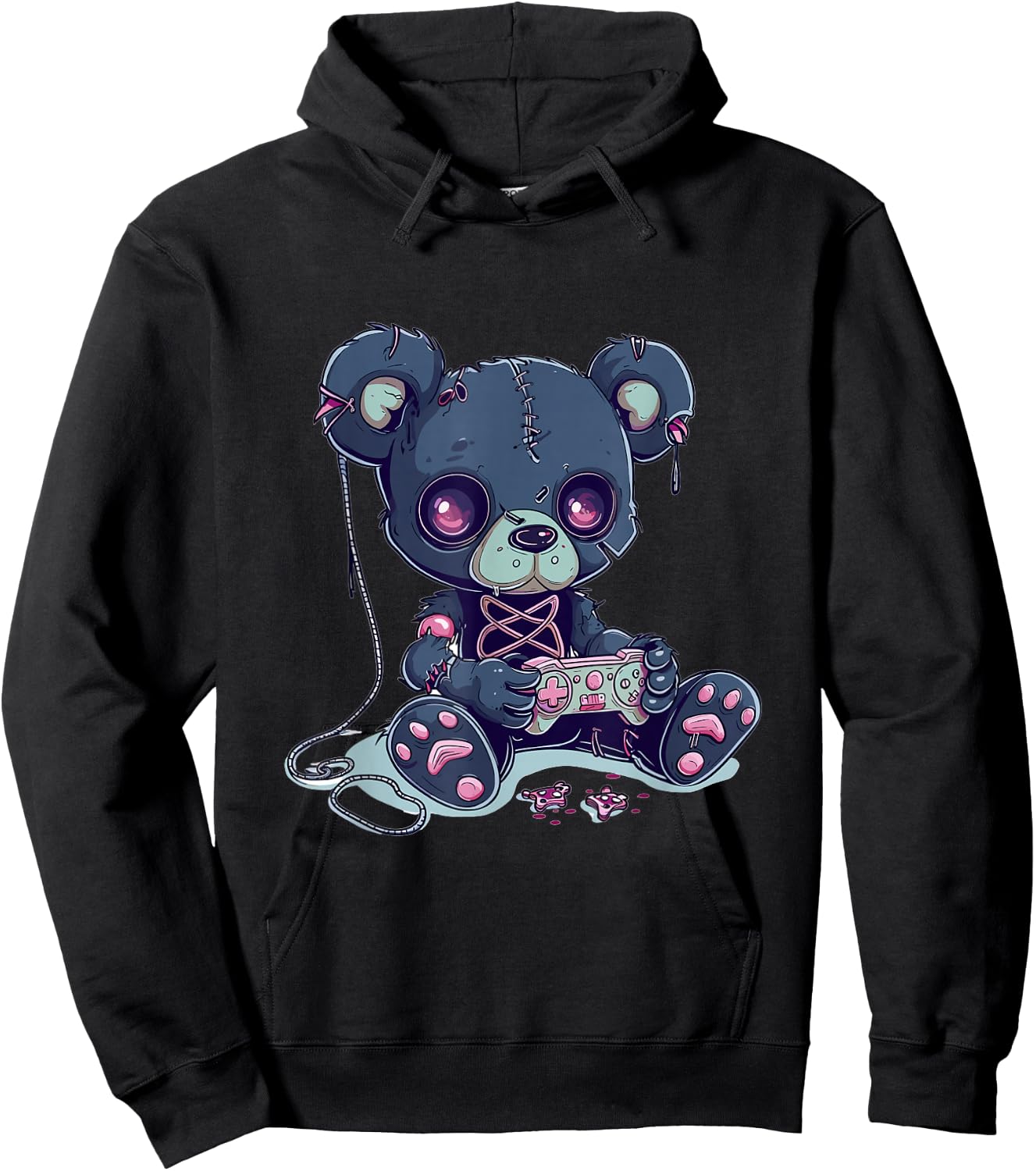 Goth Pastel Cute Creepy Kawaii Gamer Teddy Bear Gaming Hoodie - Hoodie | Black