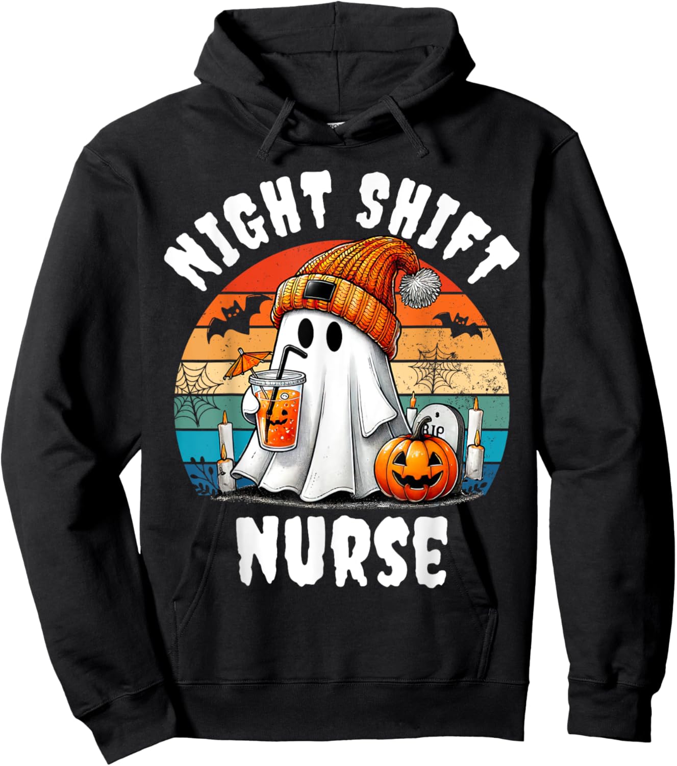 Funny Night Shift Nurse Ghost Boo Halloween RN Nurses Coffee Hoodie - Hoodie | Black