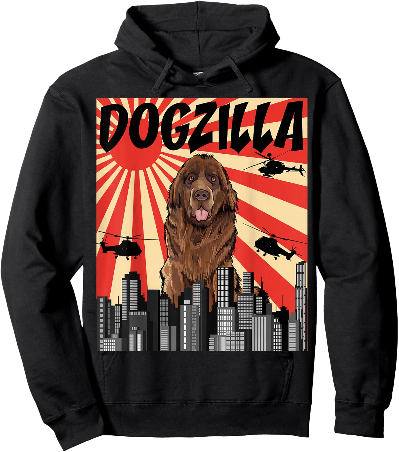 Funny Retro Japanese Dogzilla Newfoundland Hoodie - Hoodie | Black