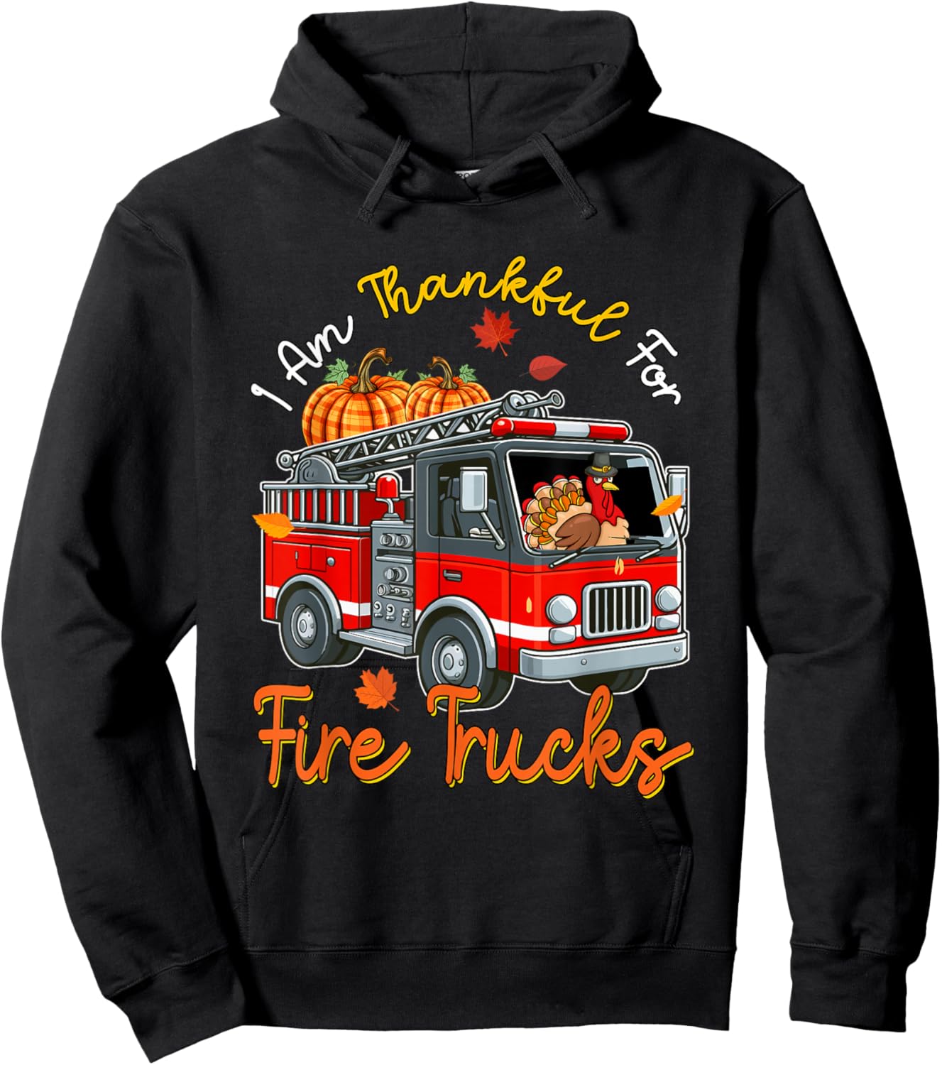 Thankful For Fire Trucks Thanksgiving Turkey Sunglasses Hoodie - Hoodie | Black