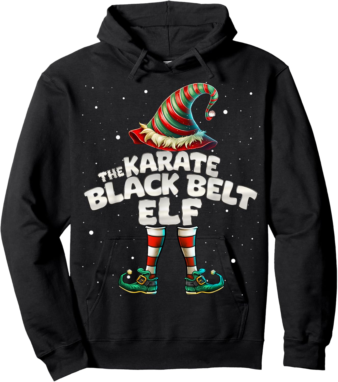 The Karate Black Belt Elf Family Matching Group Christmas Hoodie - Hoodie | Black