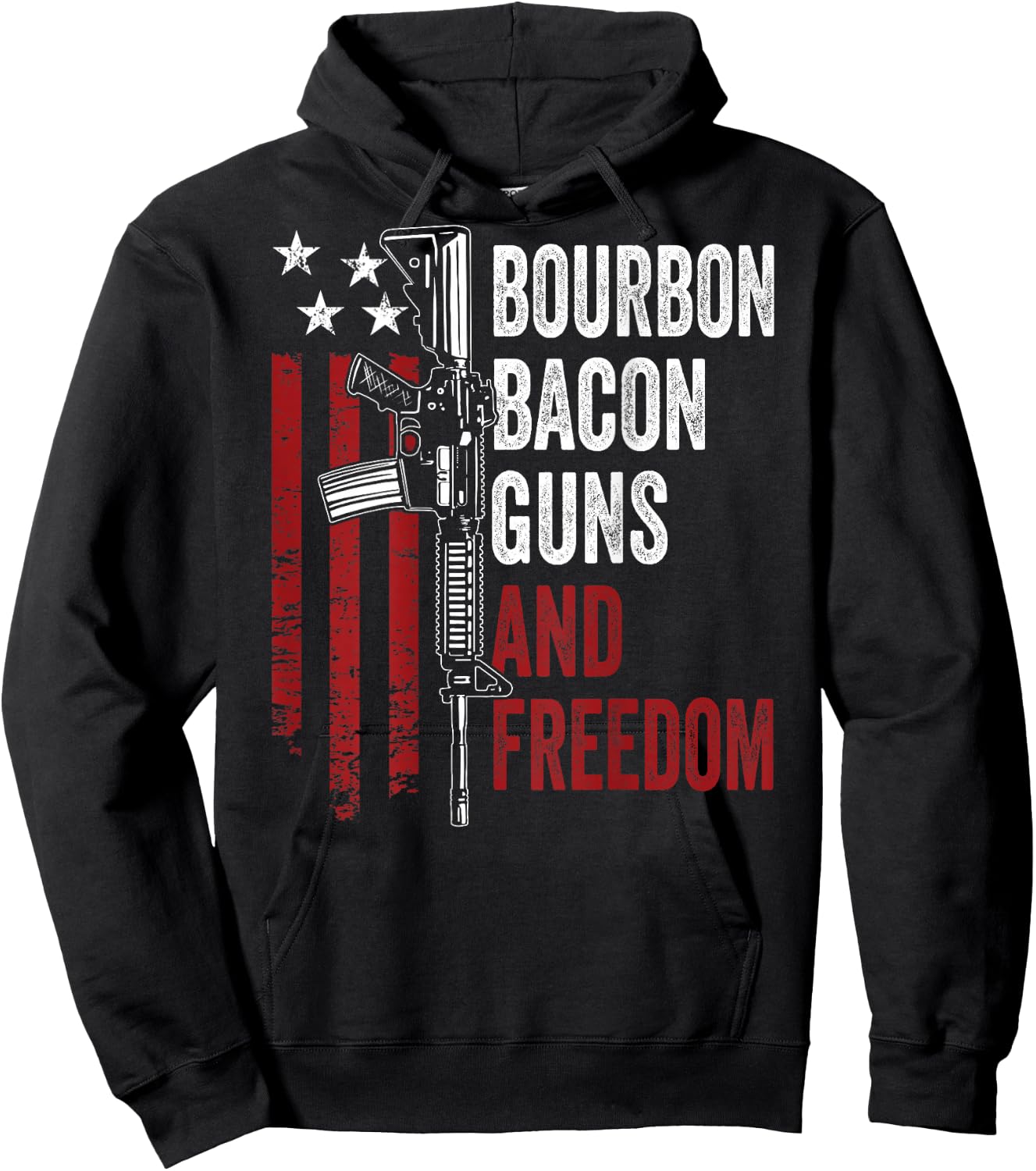 BOURBON BACON GUNS & FREEDOM - BBQ Grill Drinking - ON BACK Hoodie - Hoodie | Black