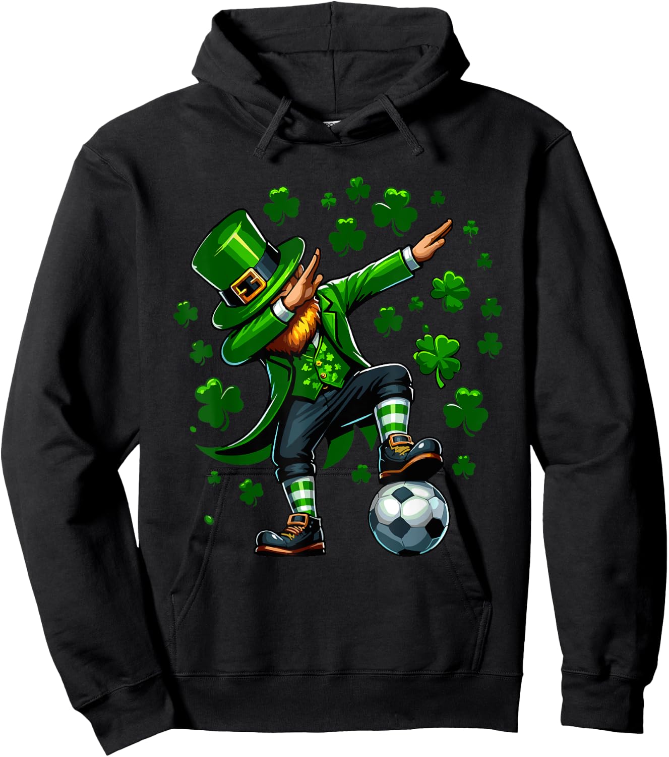 St Patricks Day Boy Men Soccer Sports Dabbing Leprechaun Hoodie - Hoodie | Black