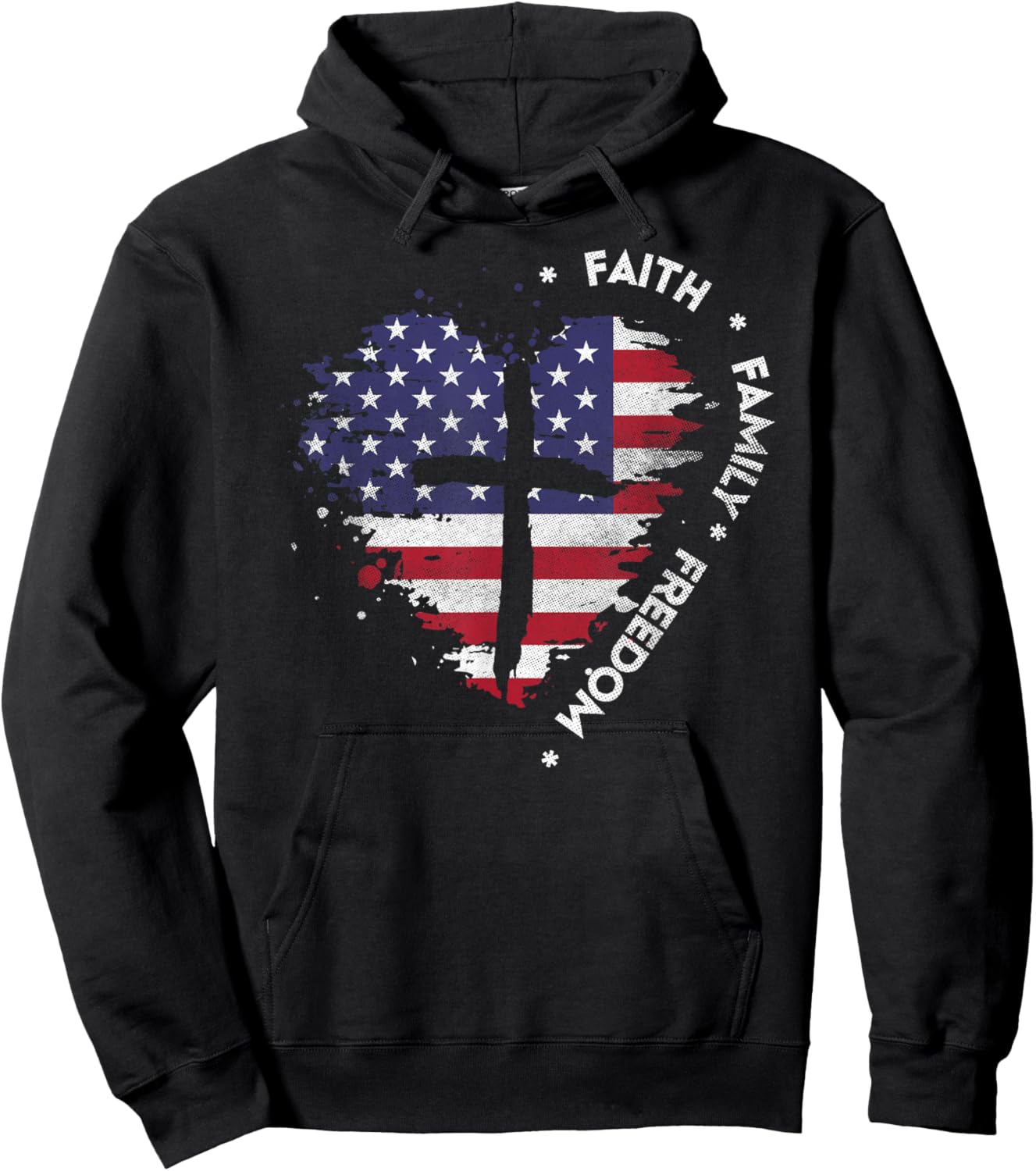 Faith Family Freedom Christian Cross Bible Lover US Flag Hoodie - Hoodie | Black