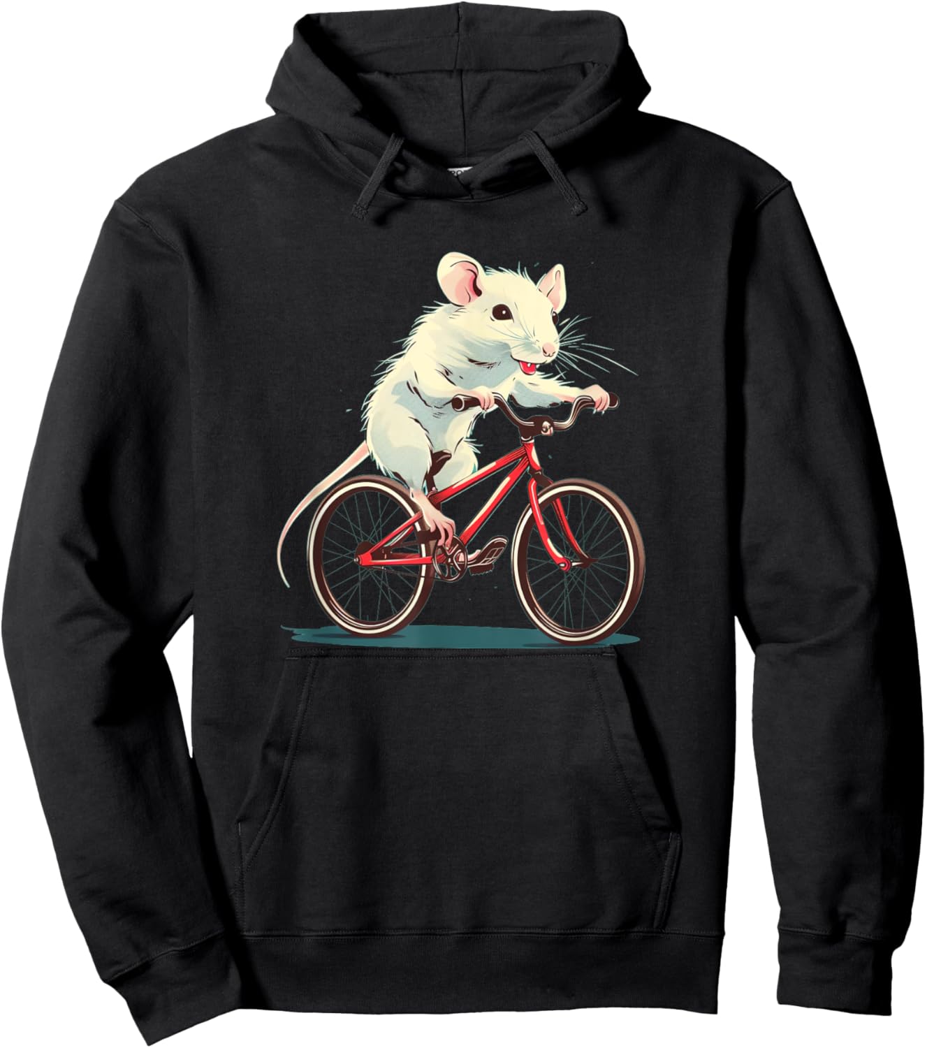 Funny white Rat on red Bike Costume Hoodie - Hoodie | Black