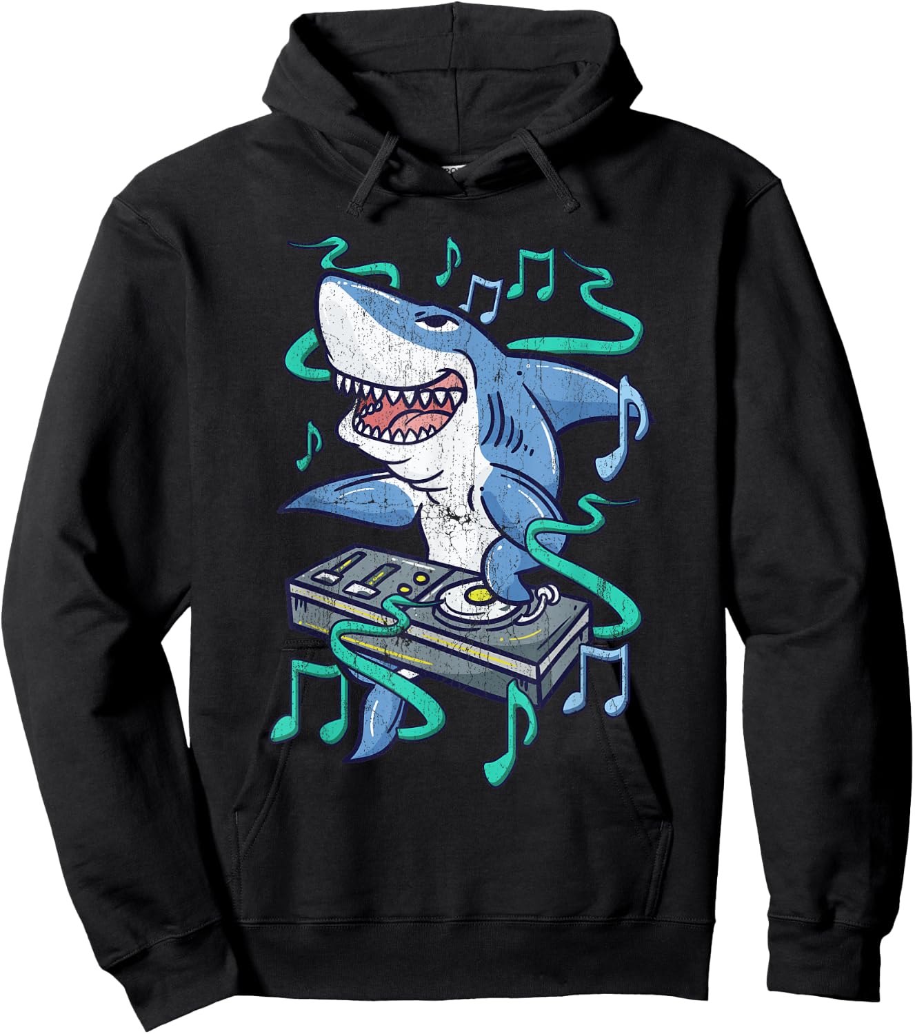 Funny Shark DJ - Party Dance Club - Disk Jockey EDM Hoodie - Hoodie | Black