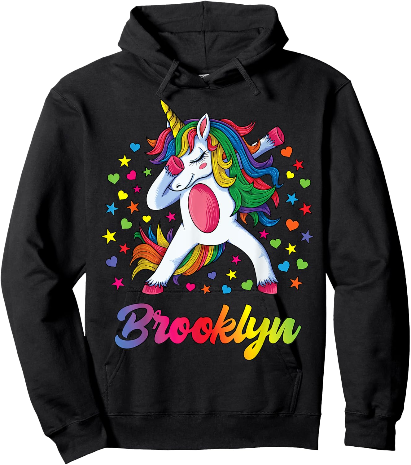 Brooklyn Dabbing Unicorn Rainbow Personalized Name Custom Hoodie - Hoodie | Black