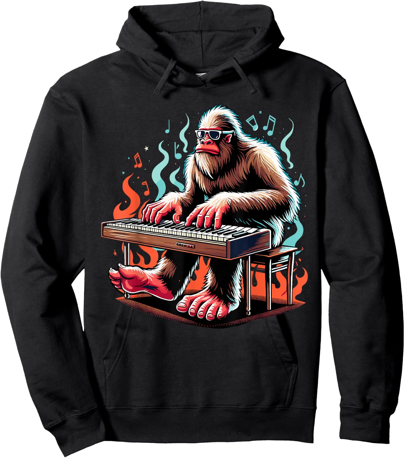 Bigfoot Playing Piano Cool Jazz Piano Sasquatch Hoodie - Hoodie | Black