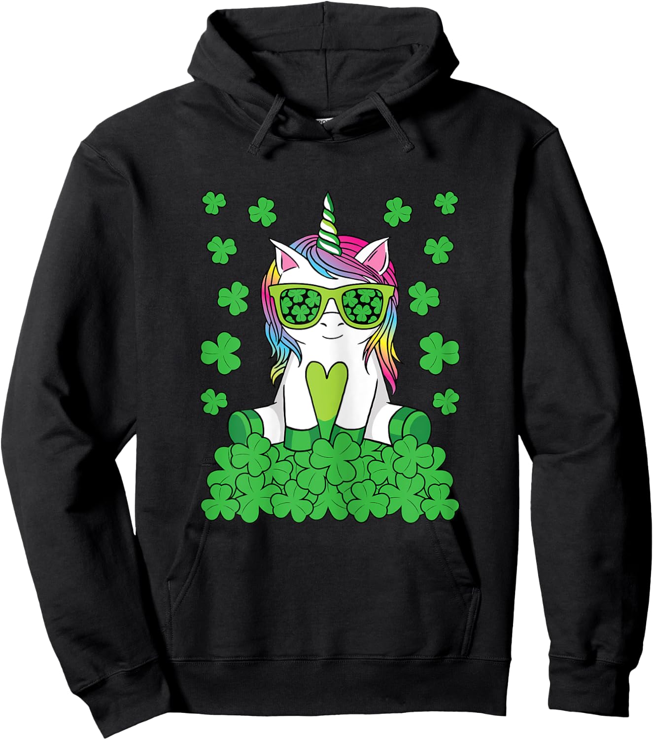 Cute St Patricks Day Unicorn Lepricorn Shamrock Girls Kids Hoodie - Hoodie | Black