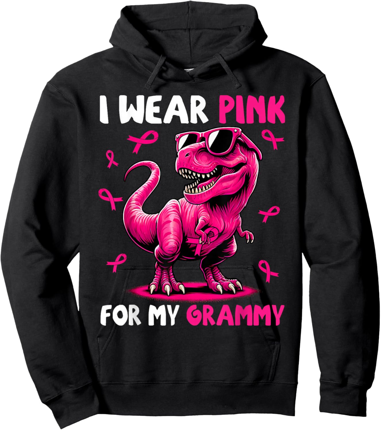 I Wear Pink For My Grammy T-rex Dinosaur Breast Cancer Hoodie - Hoodie | Black