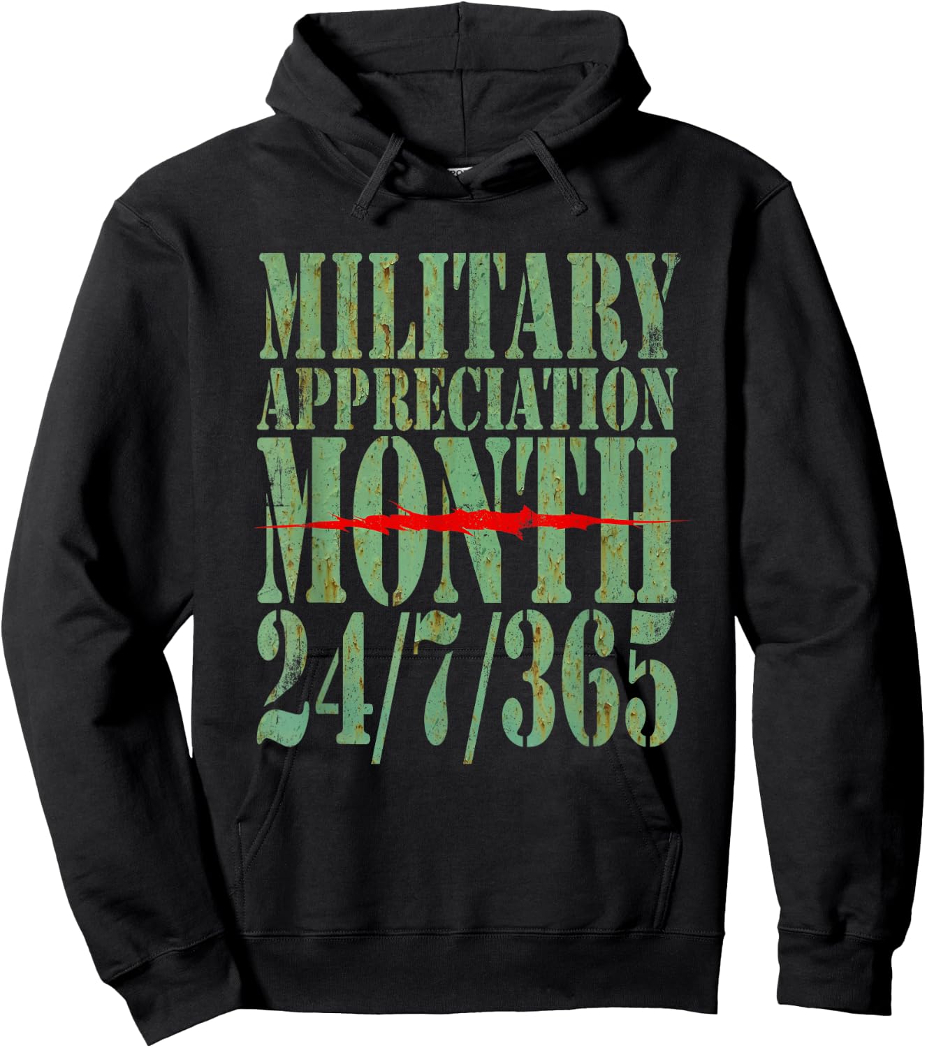Military Appreciation Month 24/7/365 Veteran Appreciation Hoodie - Hoodie | Black
