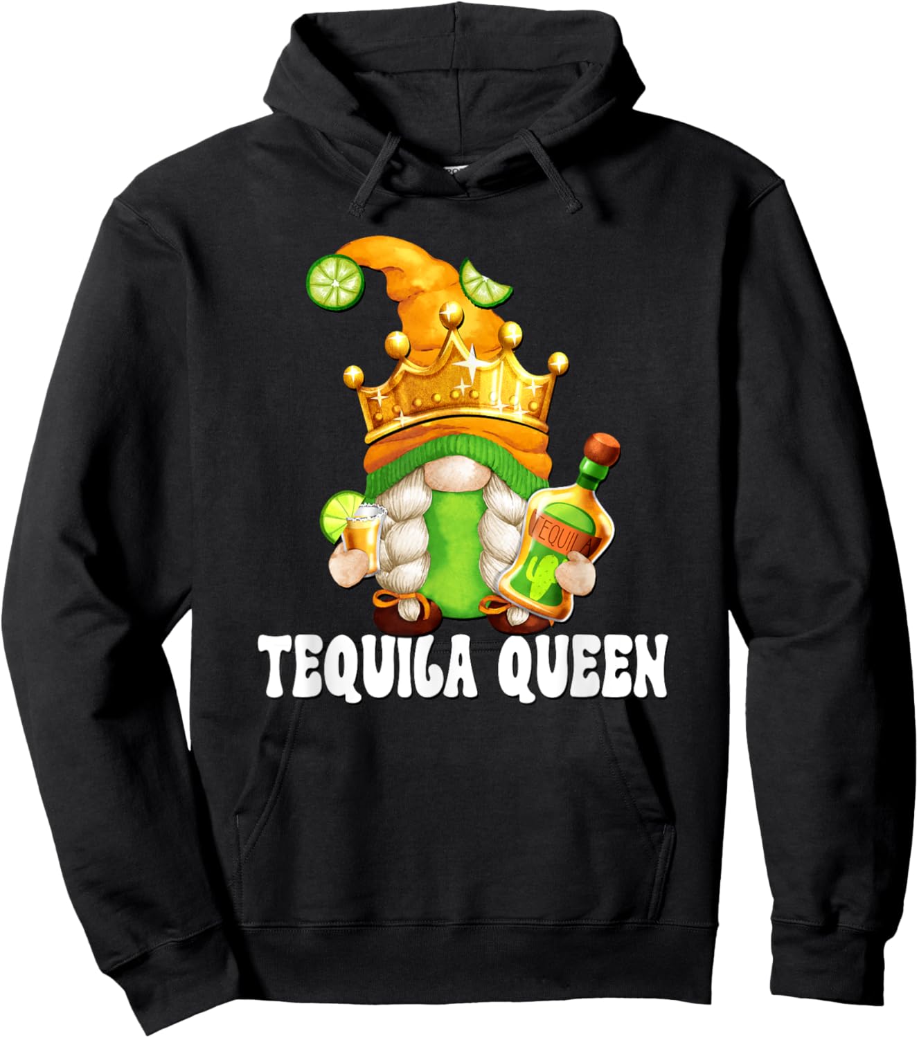 Funny Drinking Gnome For Mama Needs Tequila Queen Hoodie - Hoodie | Black
