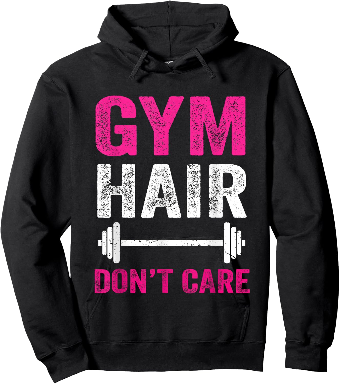 Gym Hair Don't Care Funny Gym Workout Gift Distressed Women Hoodie - Hoodie | Black