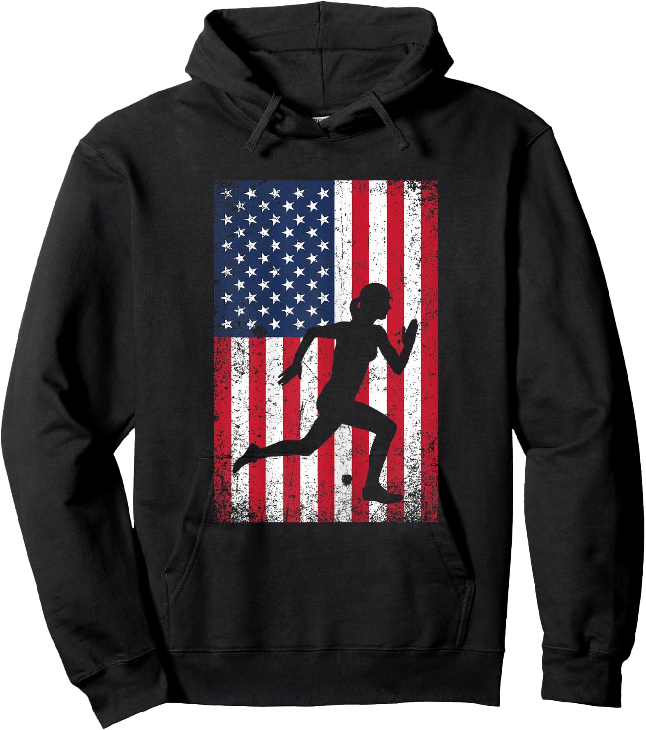 USA American Flag Running 4th of July Runner Patriotic Gift Hoodie - Hoodie | Black