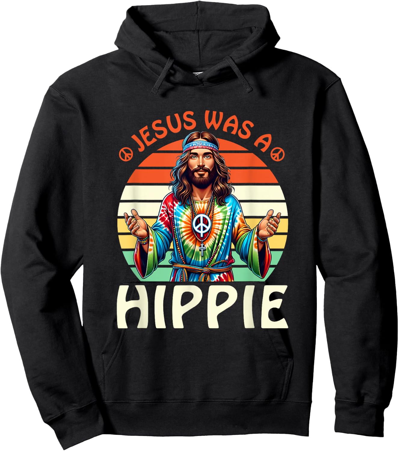 Groovy There Was Jesus Cross Christian Religious Hippie Hoodie - Hoodie | Black