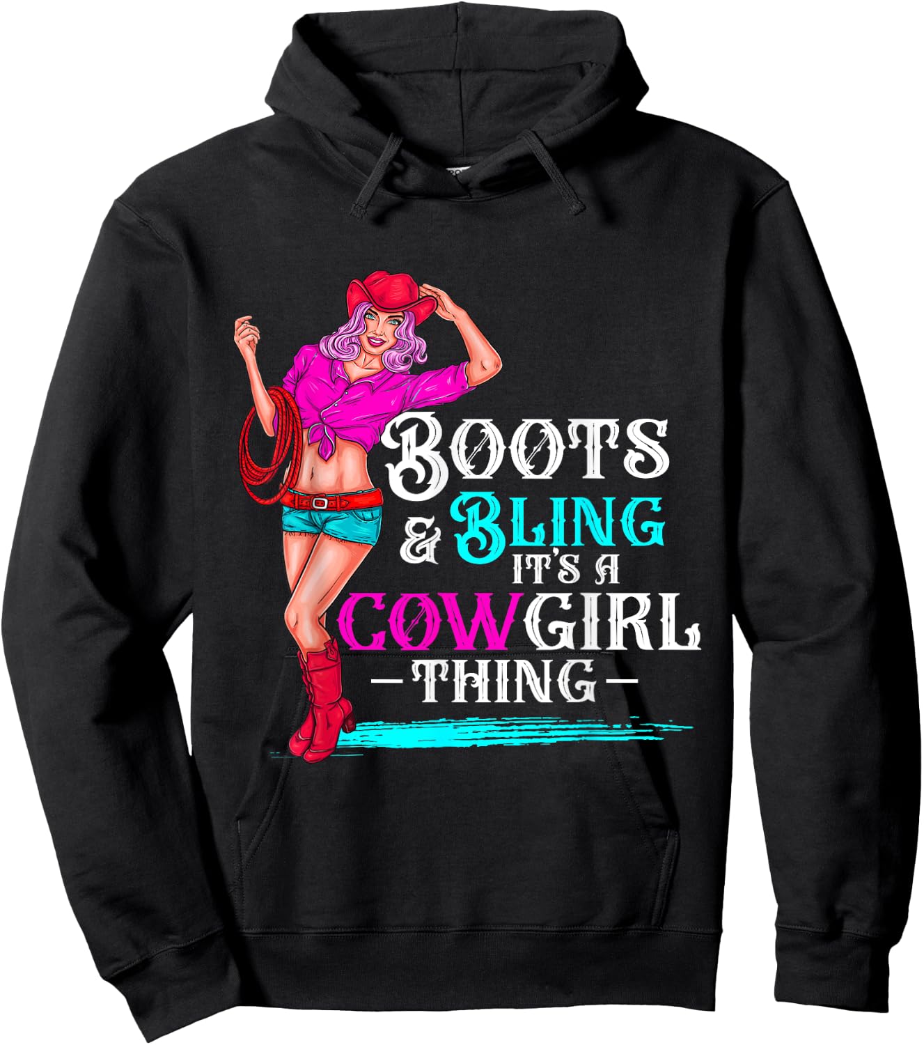 boots & bling it's a cowgirl thing Western women Hoodie - Hoodie | Black