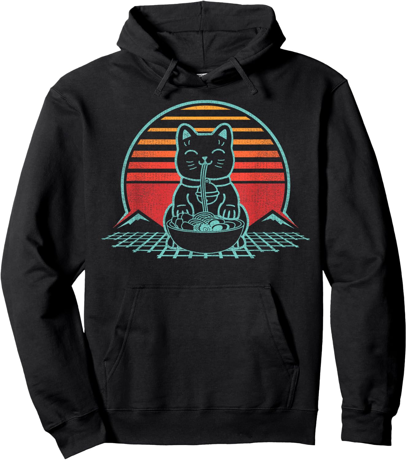 Anime Ramen Cat Retro Japanese Noodles Kawaii Funny Hoodie - Hoodie | Black