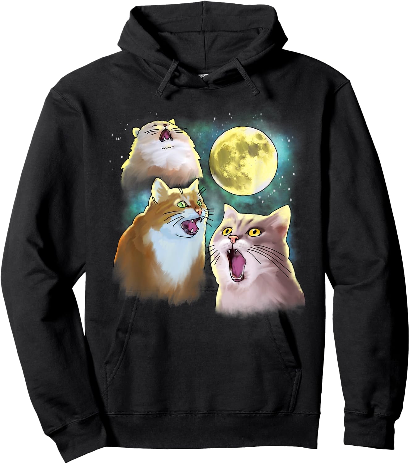 Three Cat Moon 3 Wolfs Funny Parody Women Kids Hoodie - Hoodie | Black