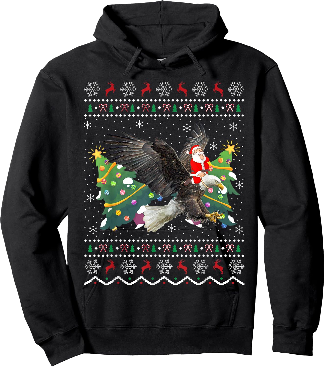 Eagle Lover Gift Ugly Santa Riding Eagle Christmas Hoodie - Hoodie | Black