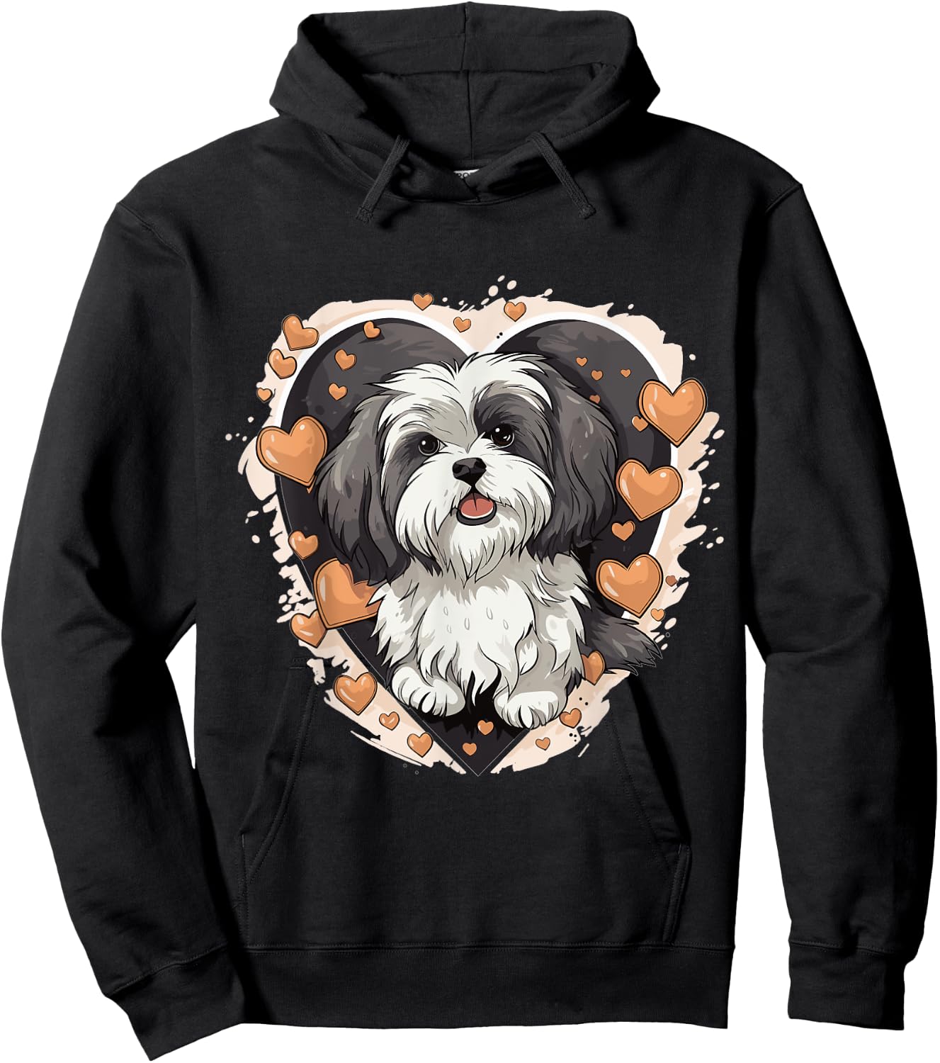 Havanese Dog Breed Pet Cute Graphic with Hearts Hoodie - Hoodie | Black