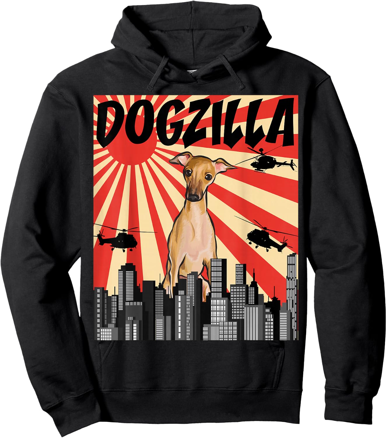 Funny Retro Japanese Dogzilla Italian Greyhound Hoodie - Hoodie | Black