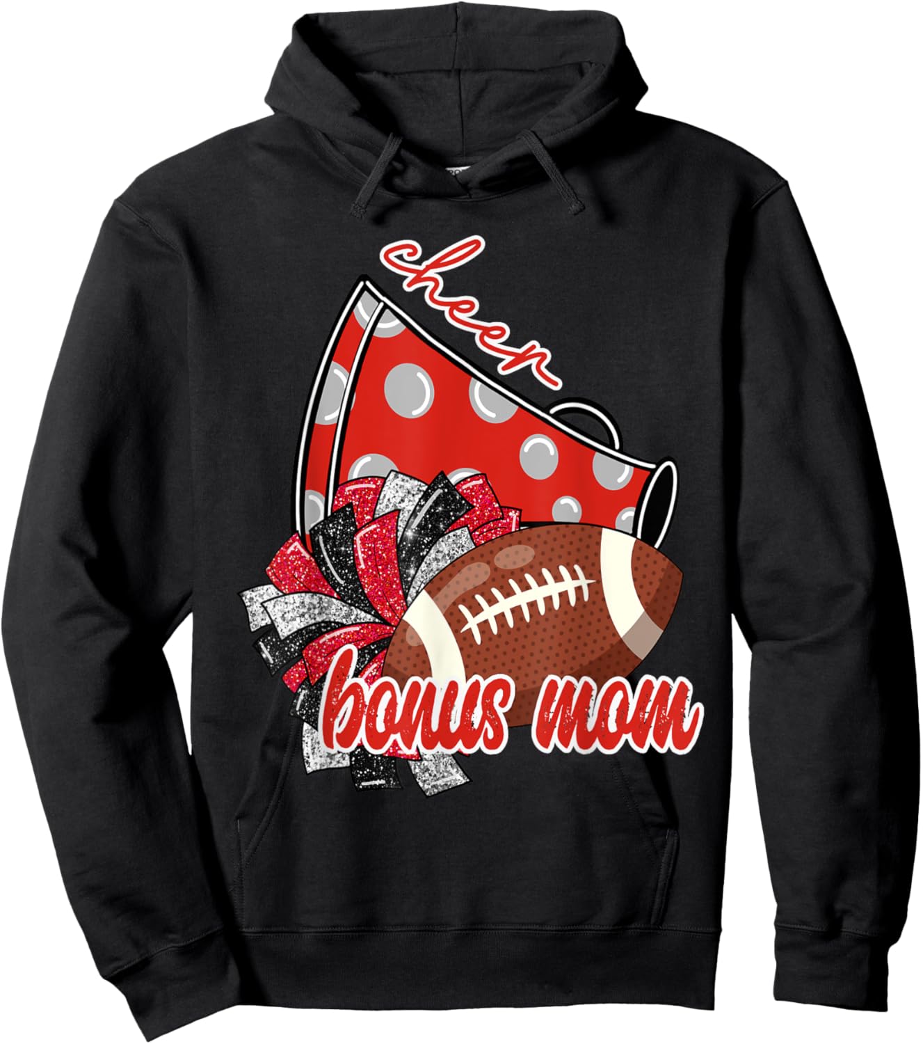 Cute Cheer Bonus Mom Trendy Megaphone Football Hoodie - Hoodie | Black
