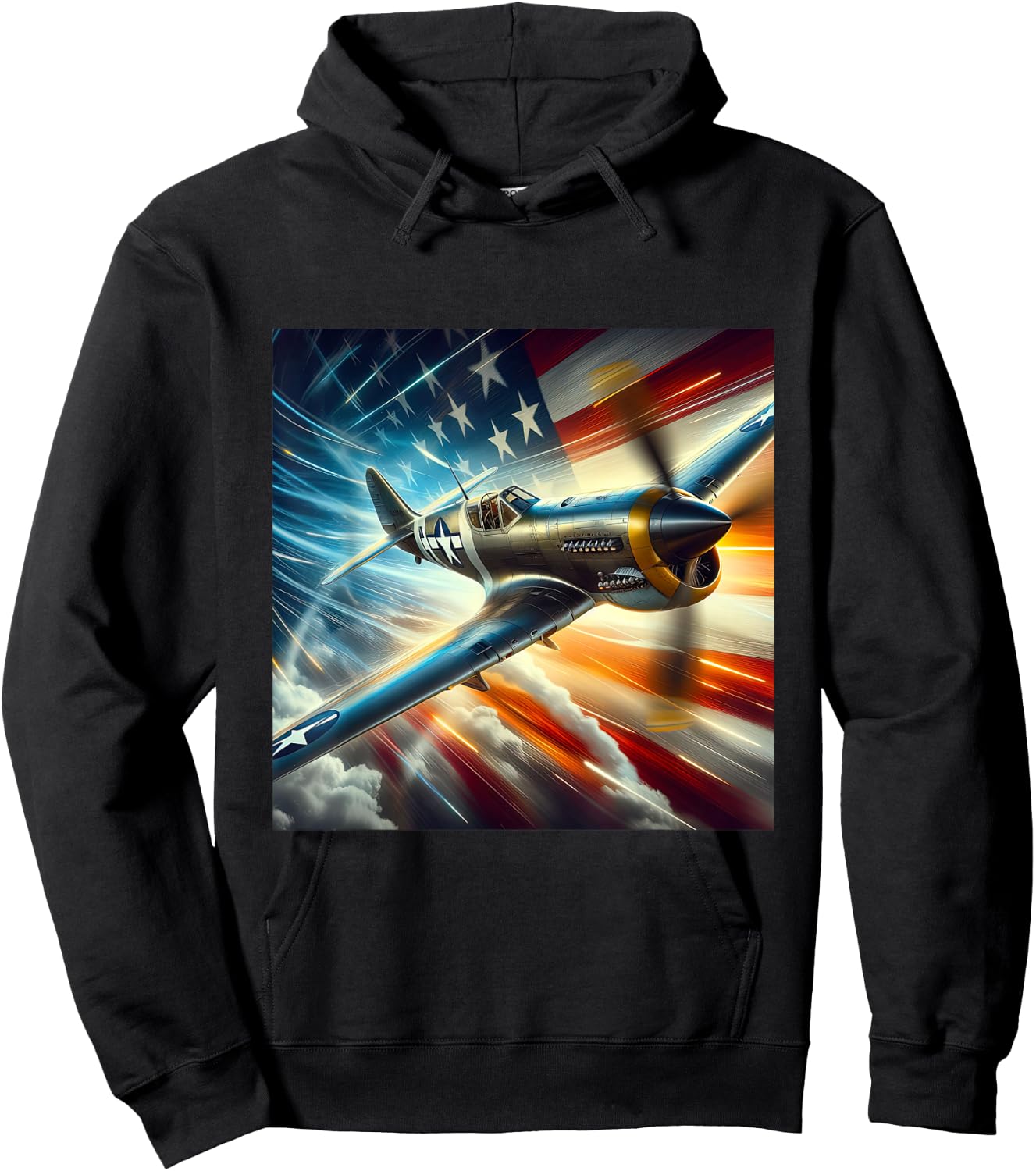 P-40 Warhawk | North American Aviation WW2 P40 US Flag Hoodie - Hoodie | Black