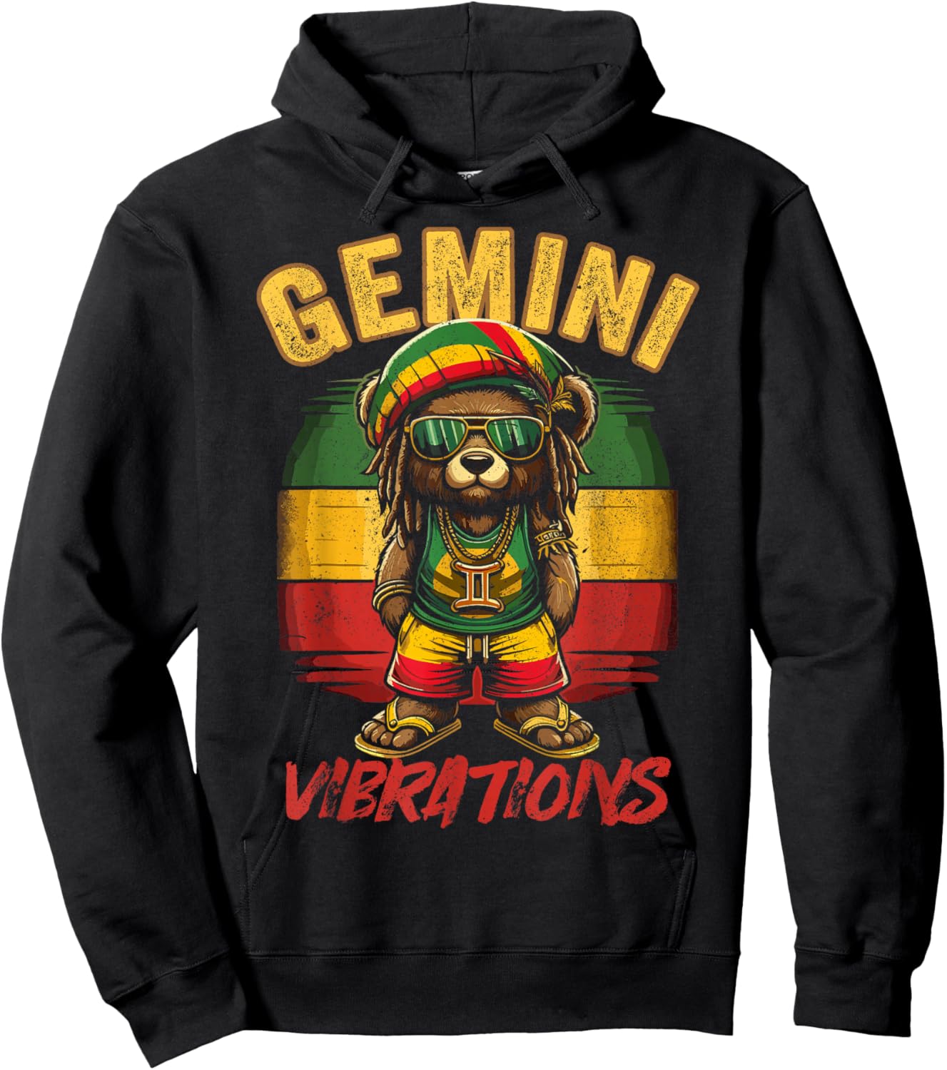 Gemini Vibes Rasta Reggae Teddy, Bear Island Beach Birthday Women Hoodie - Hoodie | Black
