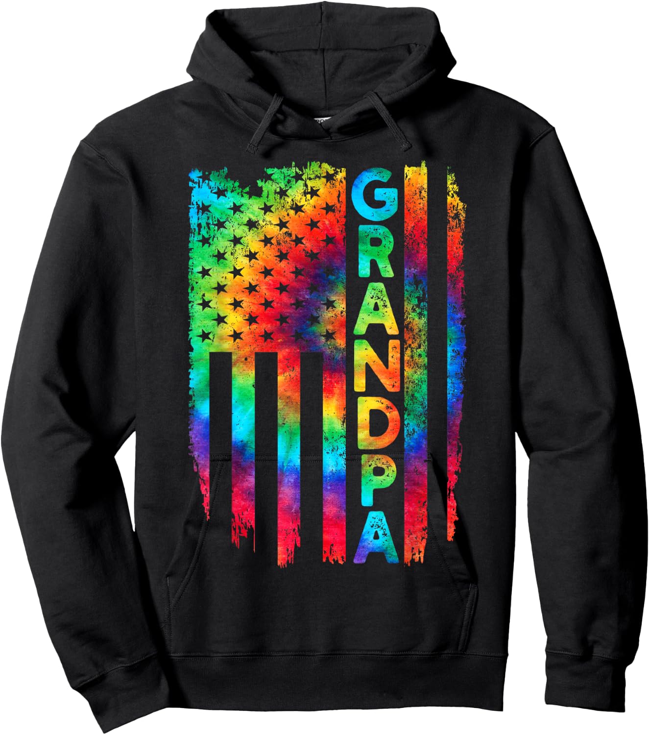 American Flag US Grandpa Tie Dye Father's Day 4th Of July Women Men Hoodie - Hoodie | Black